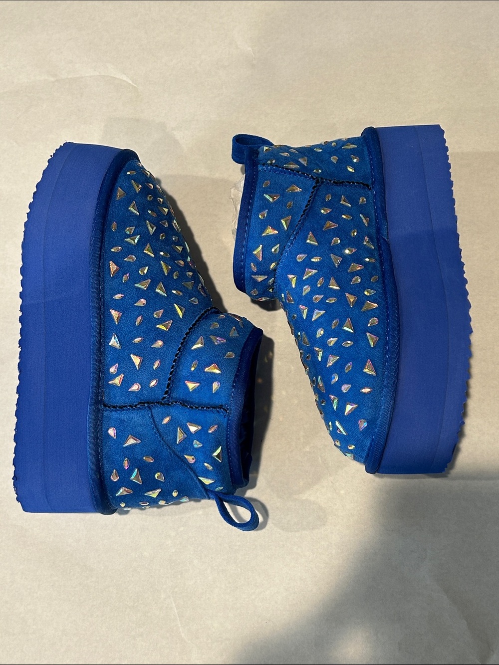 Cape Robbin Blue Platform Ankle Boots with Iridescent Studs